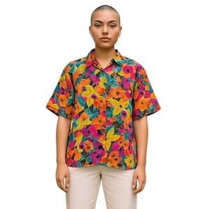 Oscar de la Renta Large/XL Vibrant Floral Vintage Blouse Grannycore Office Wear